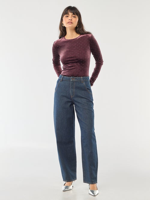 Body de mangas compridas com strass em veludo - Kiabi