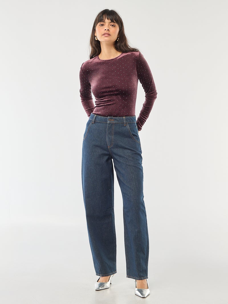 Body de mangas compridas com strass em veludo Violeta - Kiabi