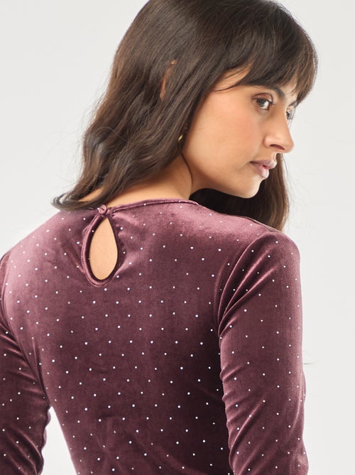 Body de mangas compridas com strass em veludo - Kiabi