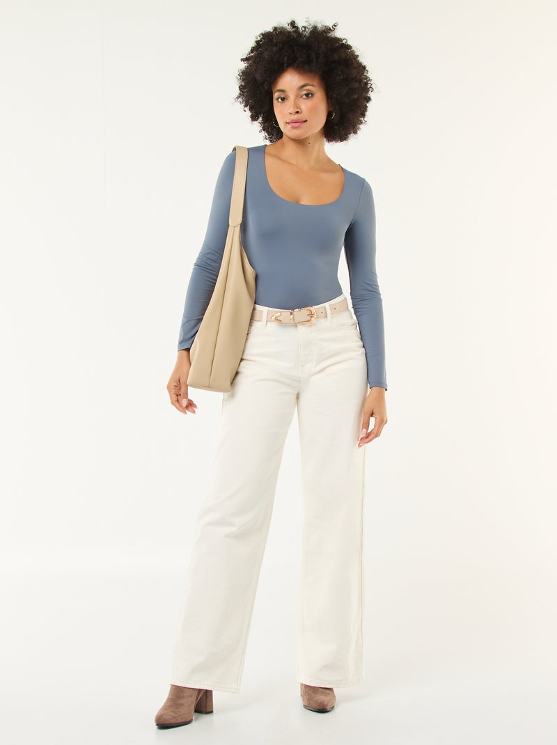 Body de mangas compridas e gola redonda Cinza - Kiabi