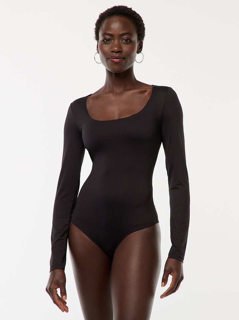Body de mangas compridas e gola redonda Preto - Kiabi