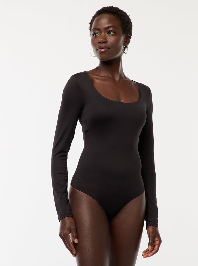 Body de mangas compridas e gola redonda Preto - Kiabi
