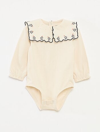 Body de mangas compridas em jersey de algodão