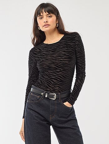 Body de mangas compridas transparente flock zebra