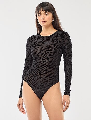 Body de mangas compridas transparente flock zebra