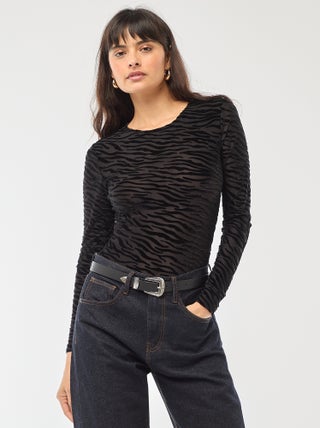 Body de mangas compridas transparente flock zebra