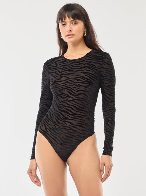 Body de mangas compridas transparente flock zebra - Kiabi