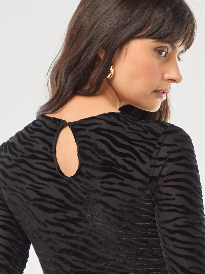 Body de mangas compridas transparente flock zebra Preto - Kiabi