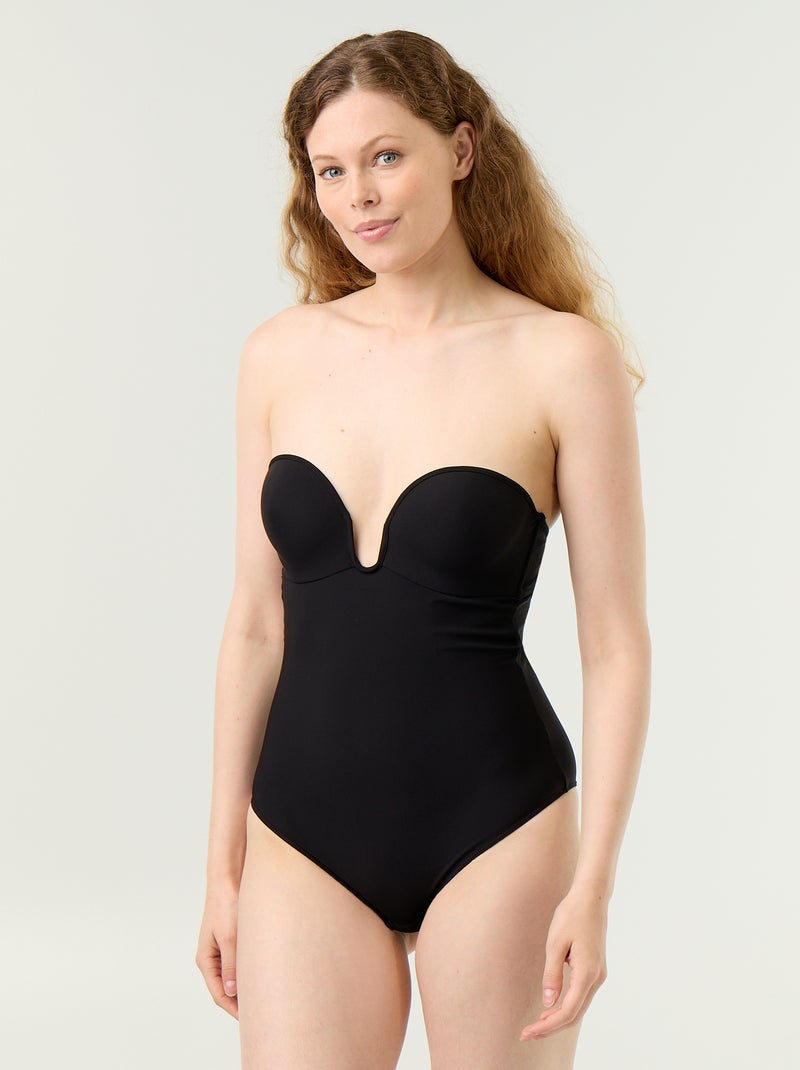 Body de microfibra com copas integradas Preto - Kiabi