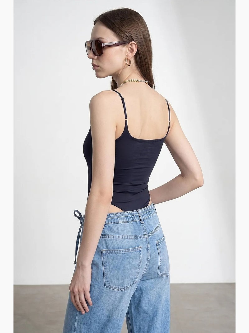 Body de nylon sem mangas com decote quadrado dilvin Azul-noite - Kiabi