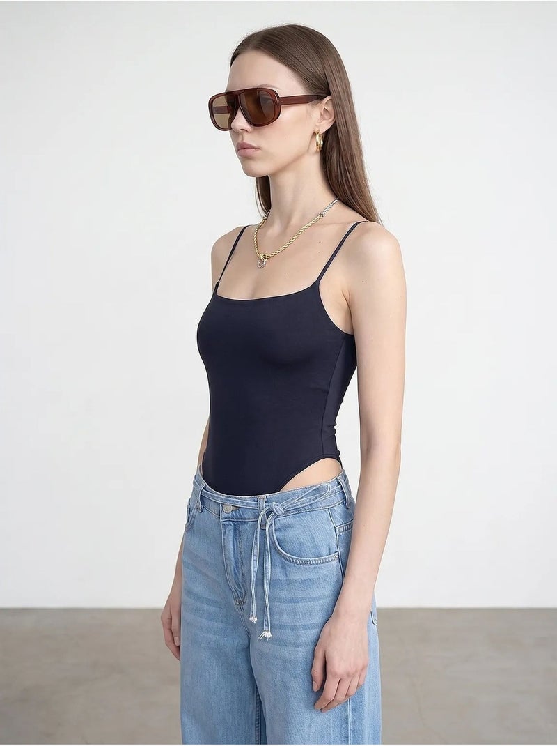 Body de nylon sem mangas com decote quadrado dilvin Azul-noite - Kiabi