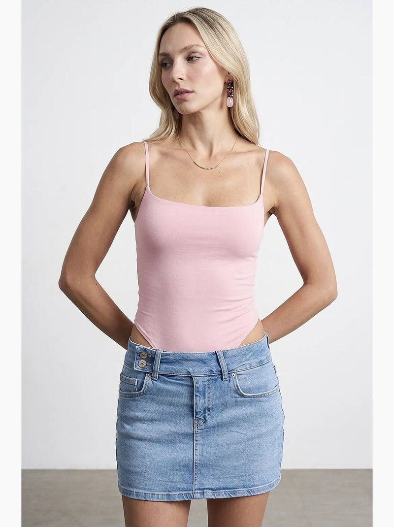 Body de nylon sem mangas com decote quadrado dilvin Rosa doce - Kiabi