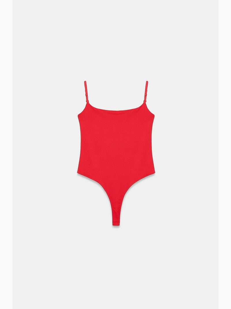 Body de nylon sem mangas com decote quadrado dilvin Vermelho - Kiabi
