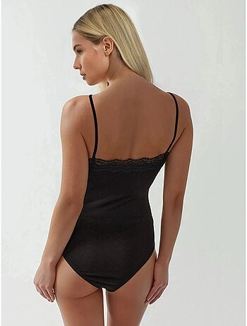 Body de renda com decote em v e corte slim hiccup