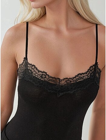 Body de renda com decote em v e corte slim hiccup