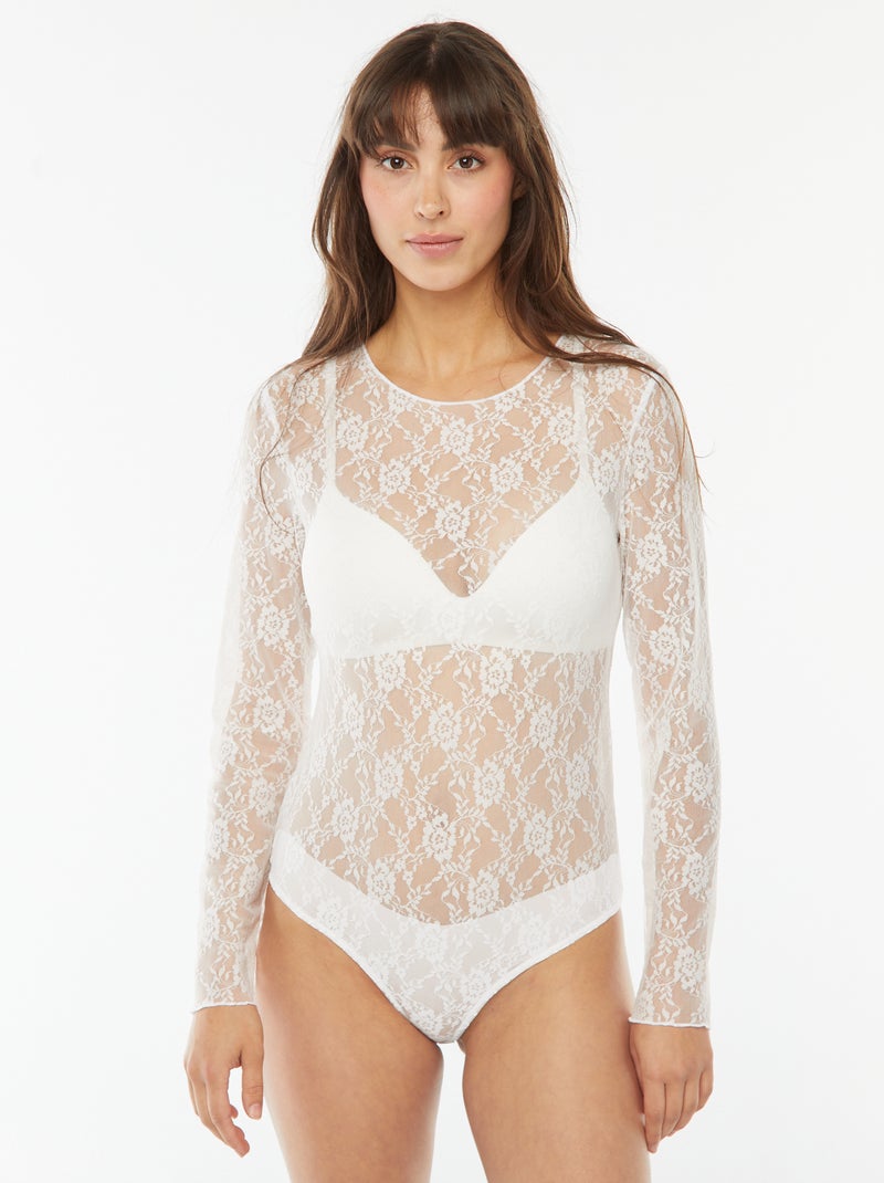 Body de renda de manga comprida Branco - Kiabi