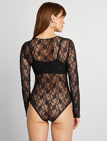 Body de renda de manga comprida
