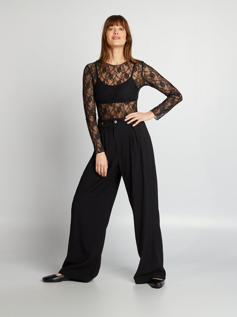 Body de renda de manga comprida Preto - Kiabi