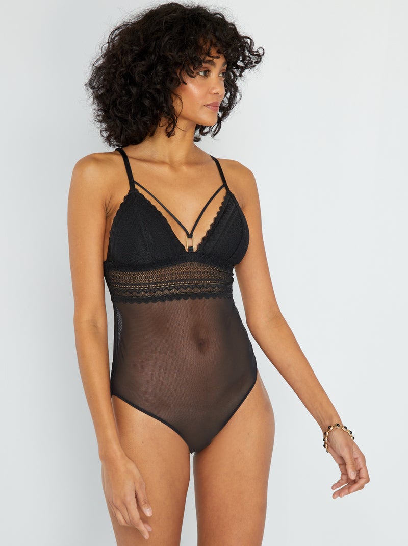 Body de tule e renda Preto - Kiabi
