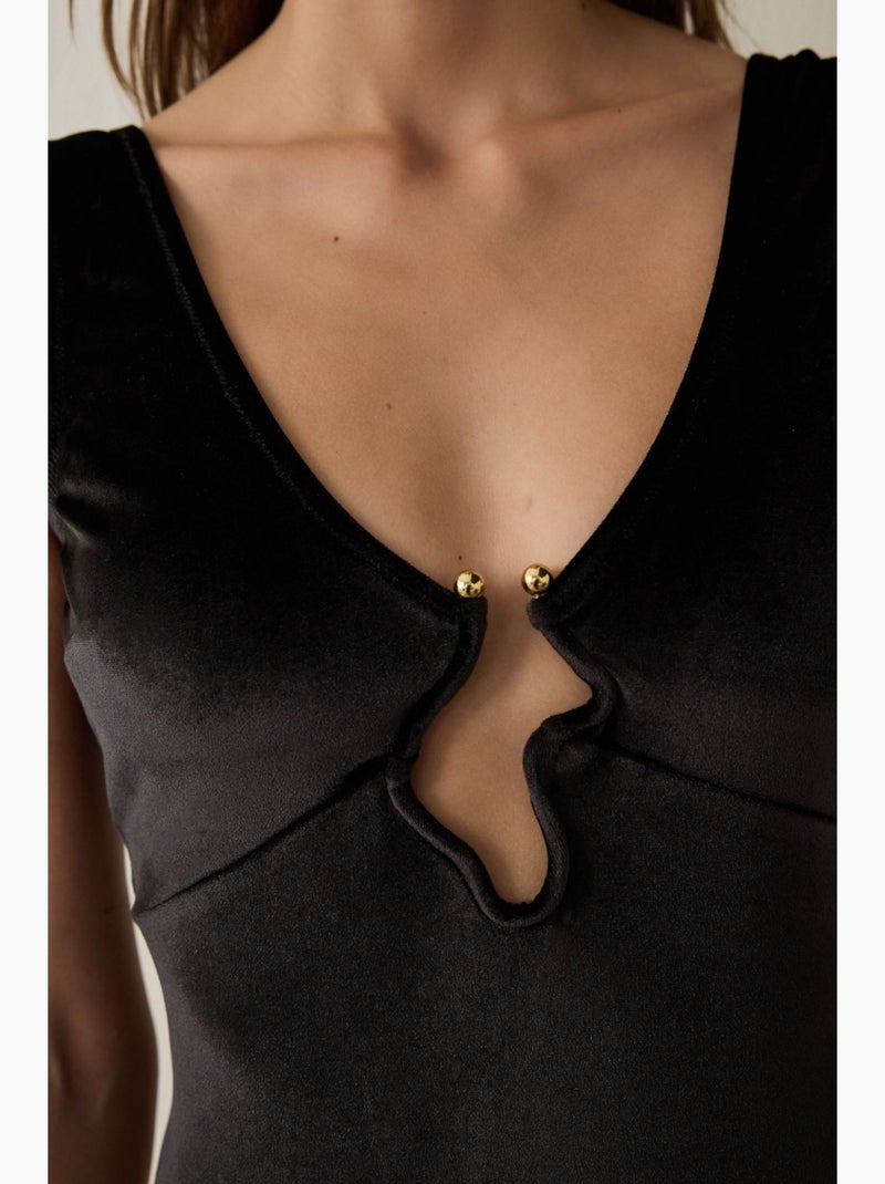 Body de veludo com decote em v profundo penti Preto - Kiabi