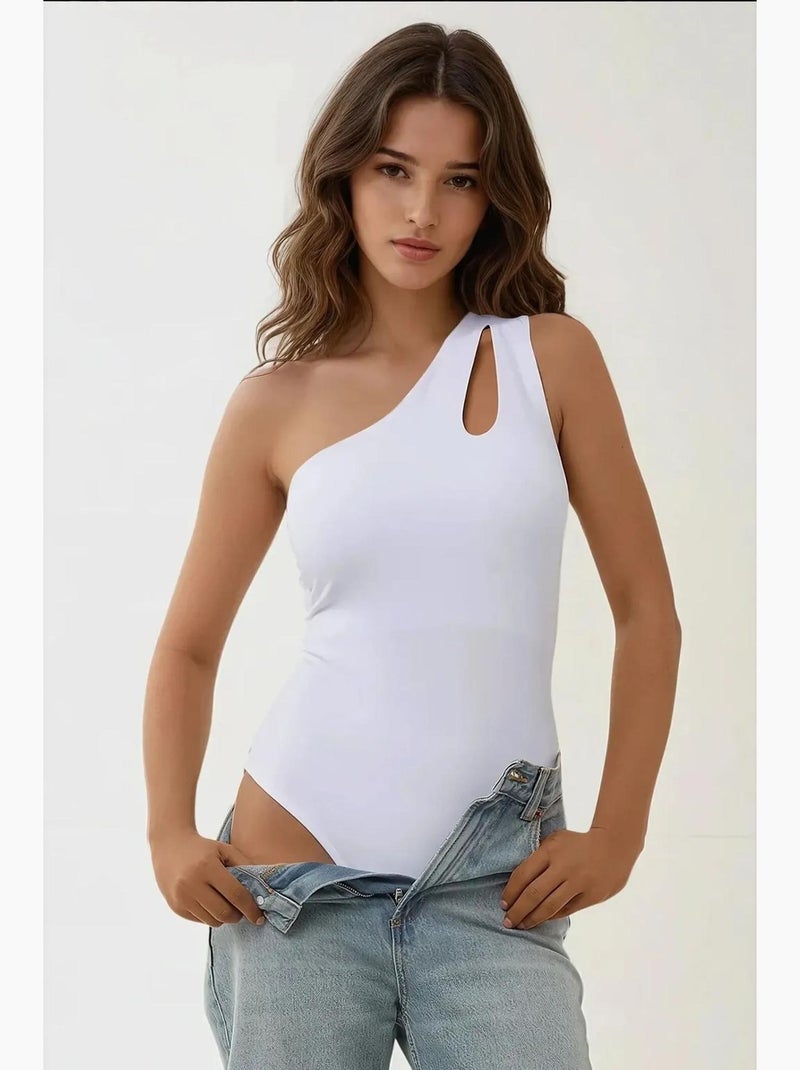 Body decote assimétrico com recortes justo hiccup Branco - Kiabi