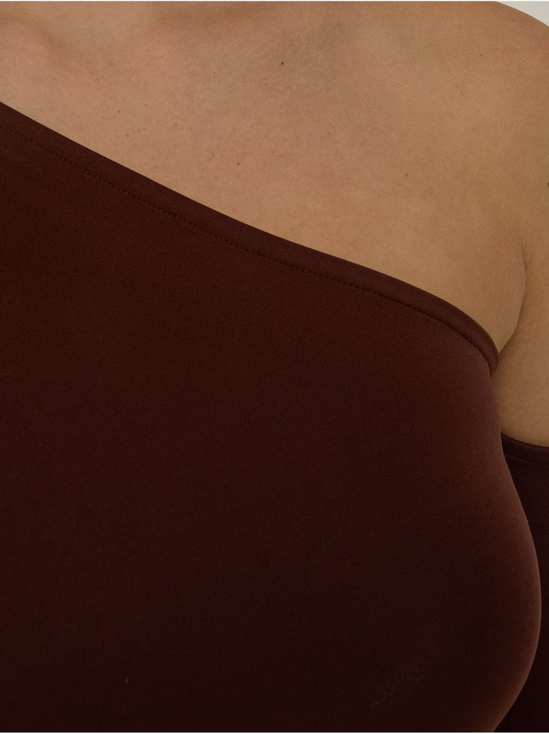 Body drapeado com gola assimétrica Castanho - Kiabi