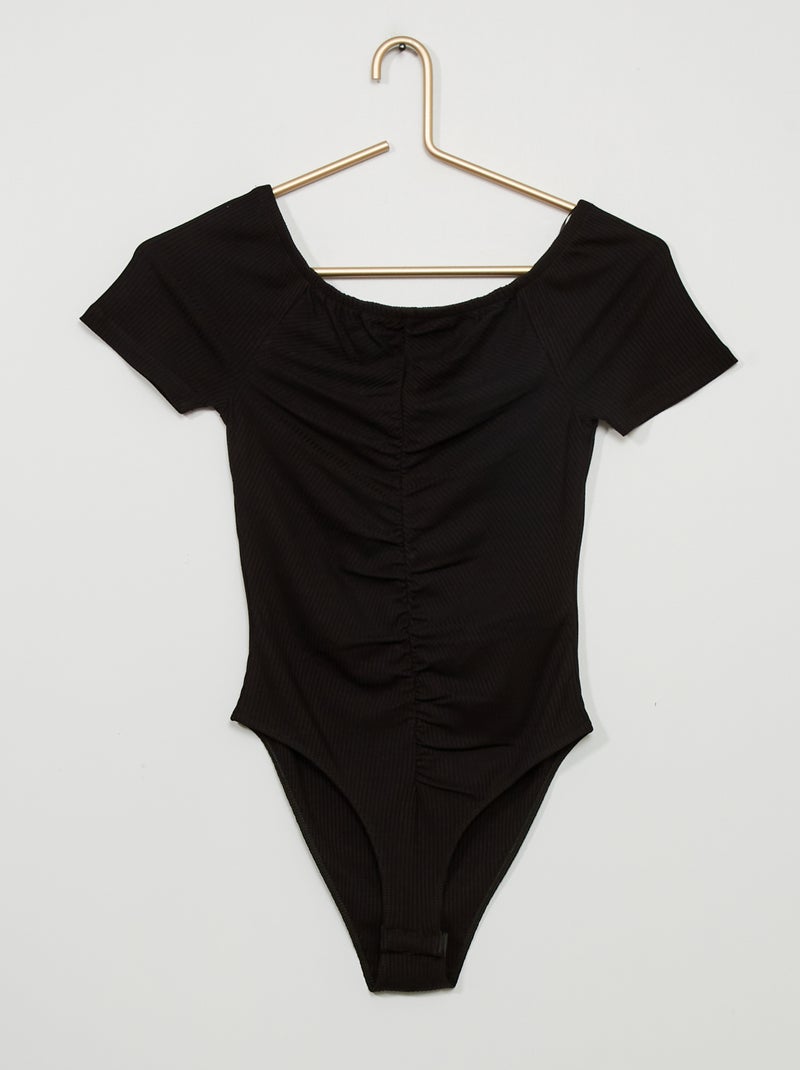Body elástico em malha nervurada Preto - Kiabi