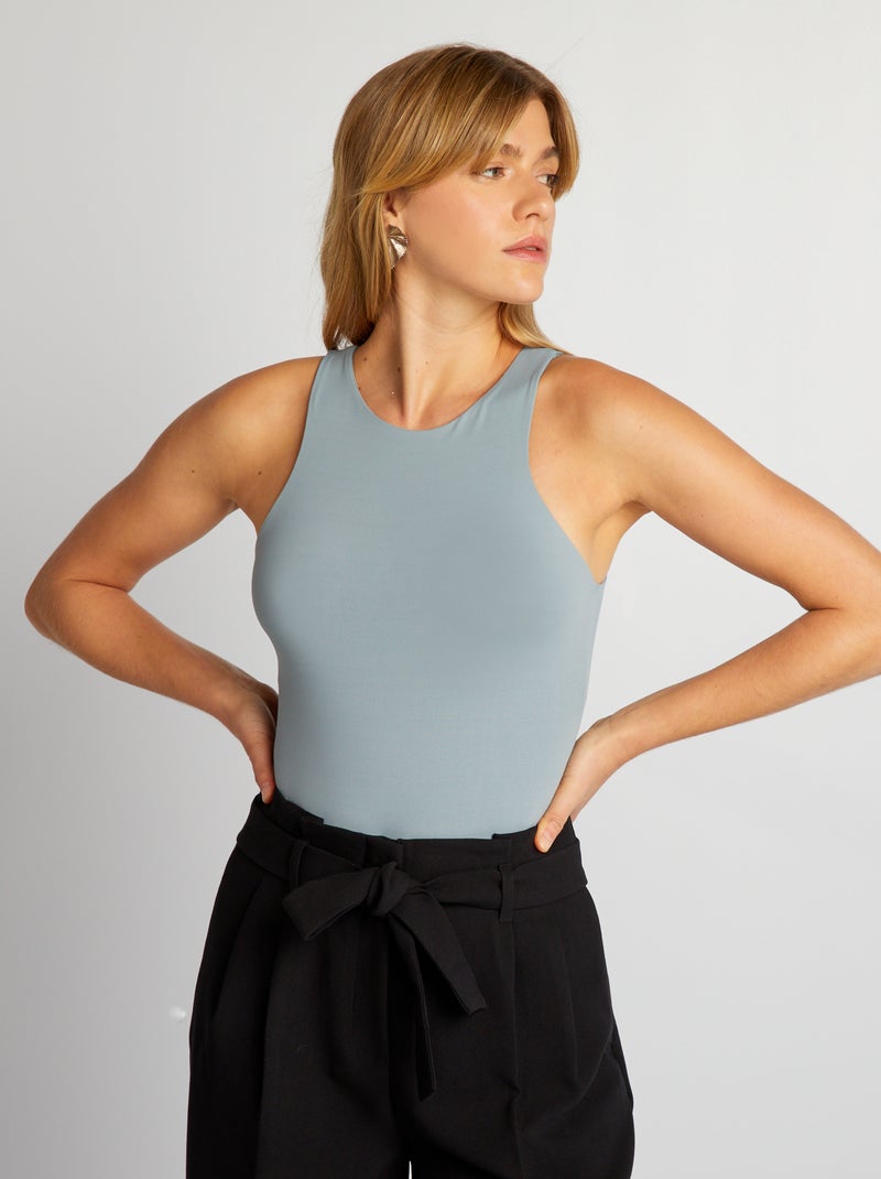 Body elástico liso com gola redonda AZUL - Kiabi