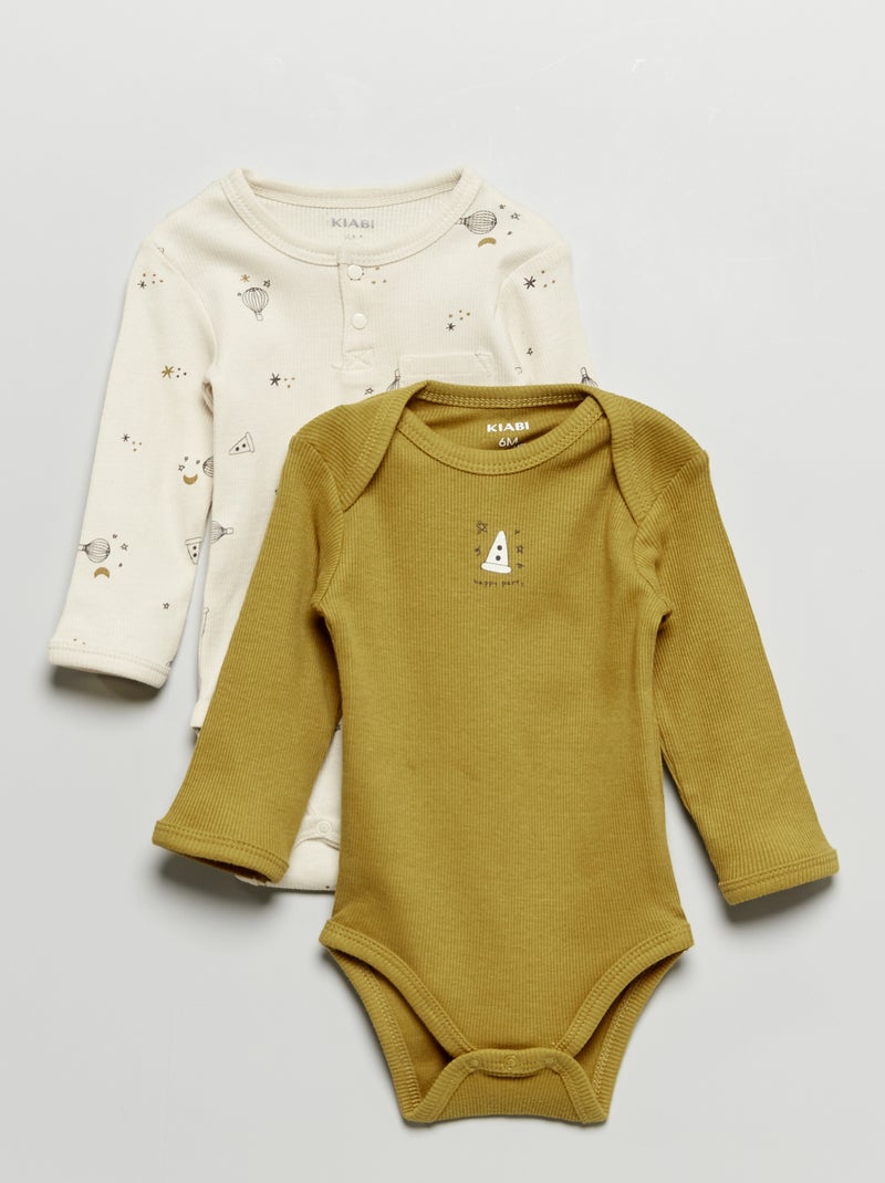 Body em malha canelada com estampado - Lote de 2 BRANCO - Kiabi