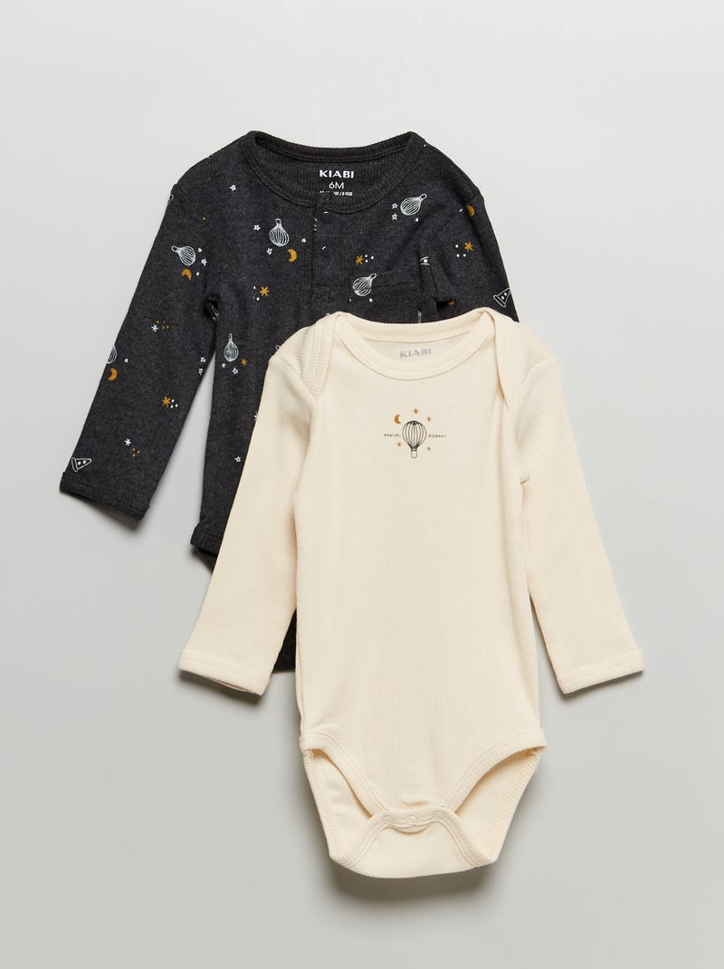 Body em malha canelada com estampado - Lote de 2 CINZA - Kiabi