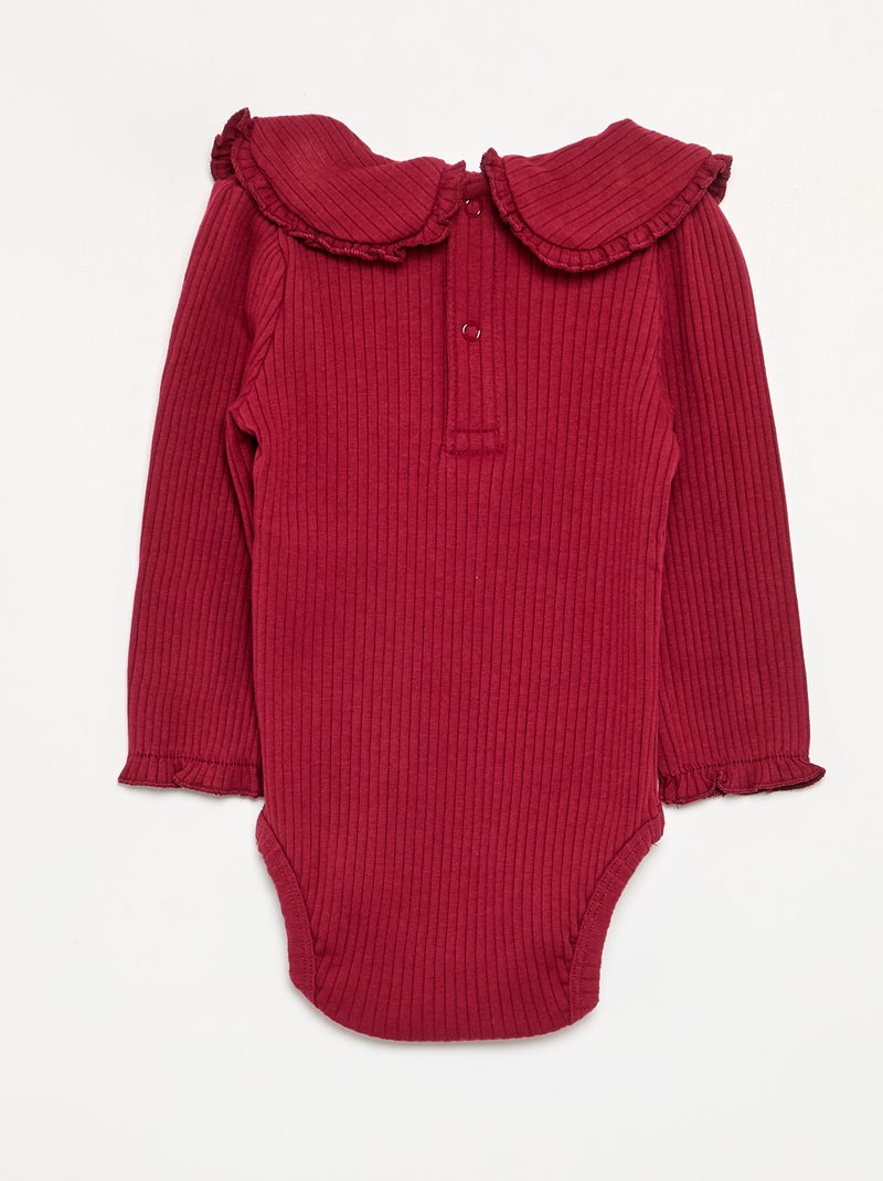 Body em malha canelada com gola Claudine Vermelho - Kiabi