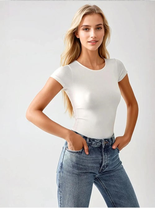Body em malha com gola redonda e corte slim hiccup - Kiabi Body em malha com gola redonda e corte slim hiccup - Kiabi