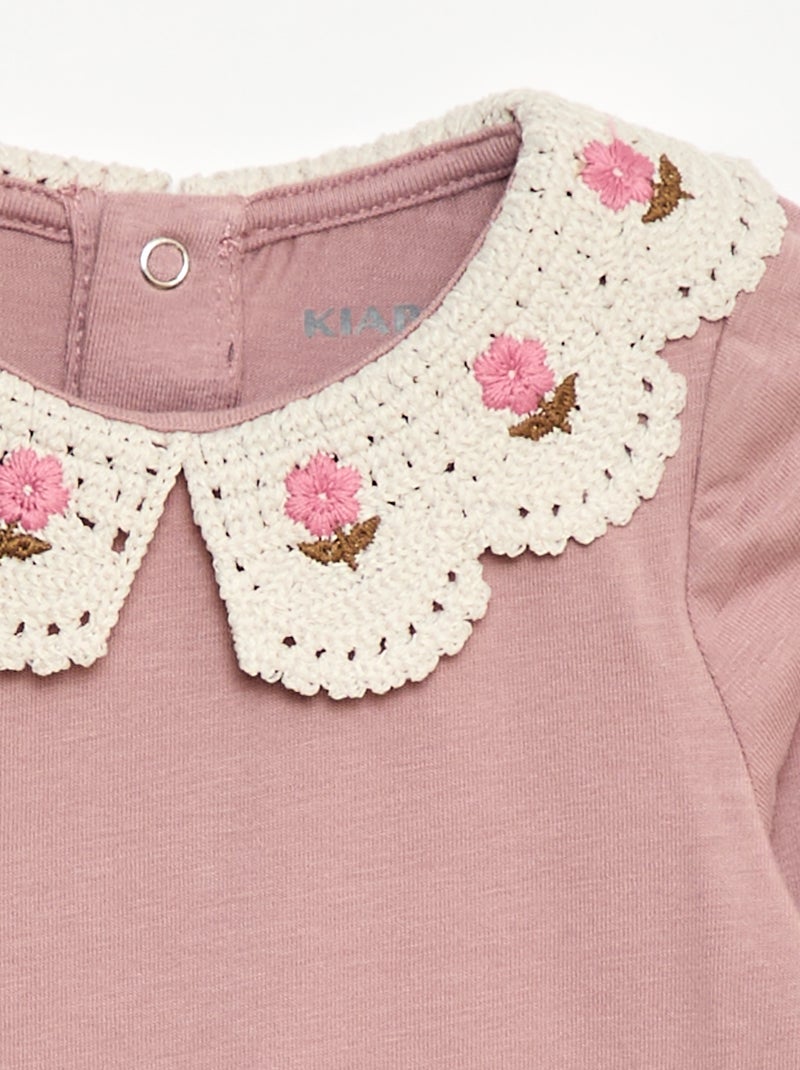 Body em malha jersey com gola Claudine bordada Rosa - Kiabi