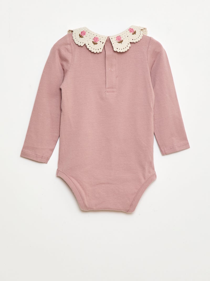Body em malha jersey com gola Claudine bordada Rosa - Kiabi