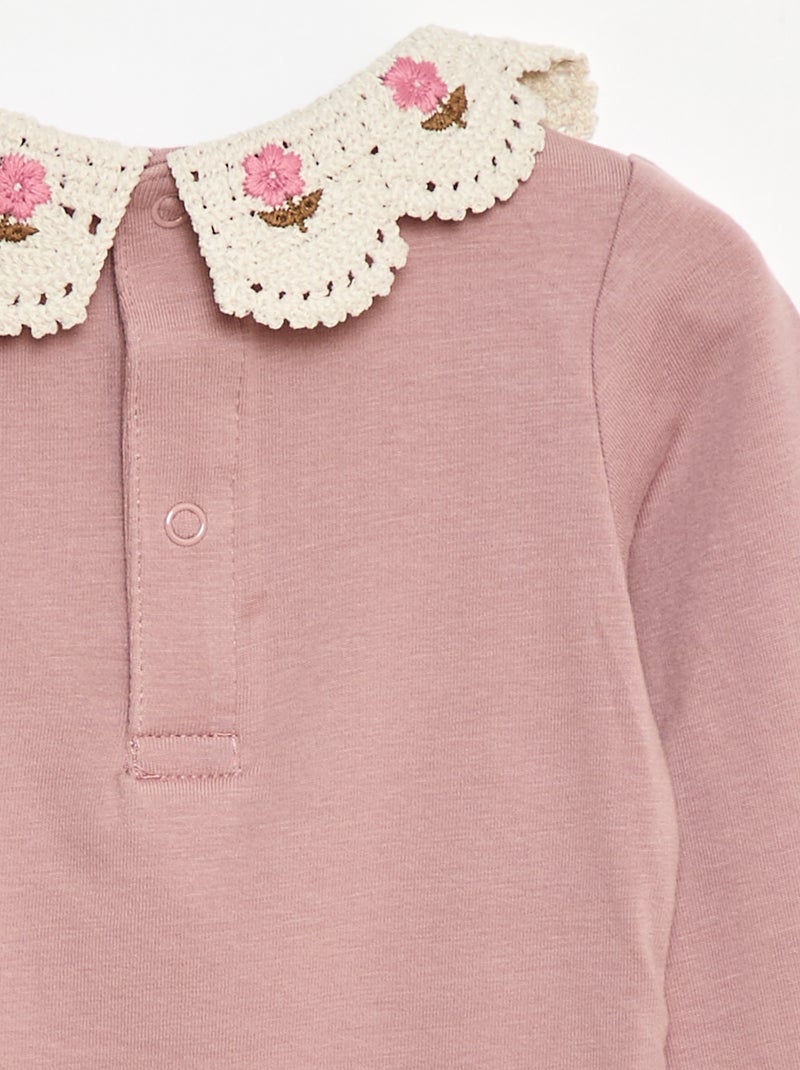 Body em malha jersey com gola Claudine bordada Rosa - Kiabi