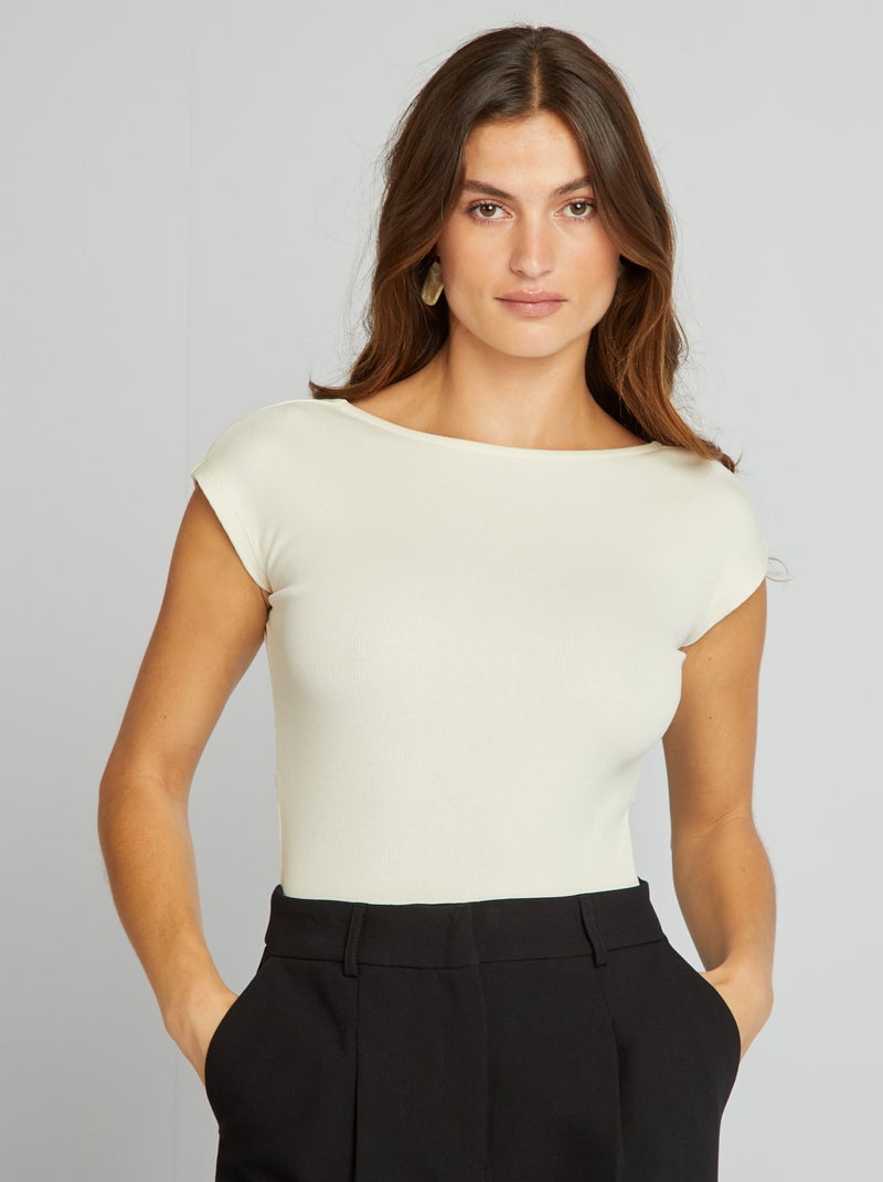 Body em malha nervurada com costas nuas BRANCO - Kiabi