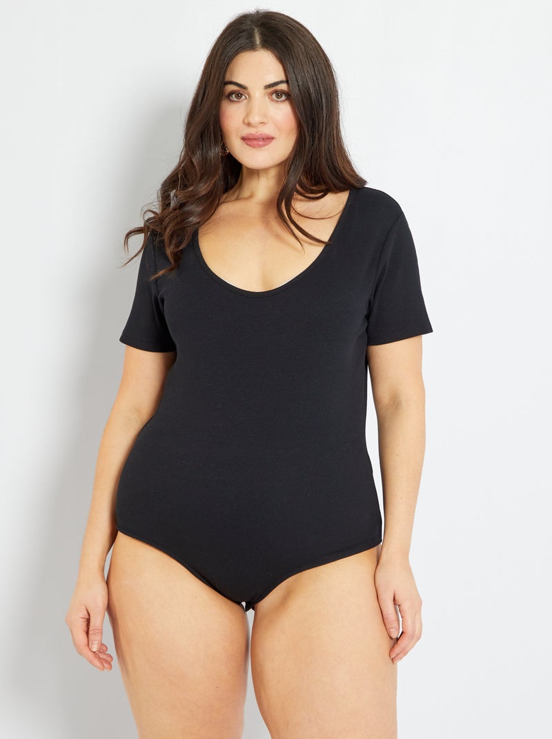 Body em malha nervurada Preto - Kiabi