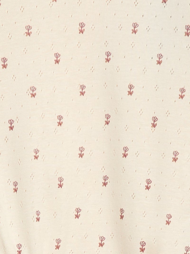 Body em malha pointelle com gola com folhos e estampado integral Branco - Kiabi