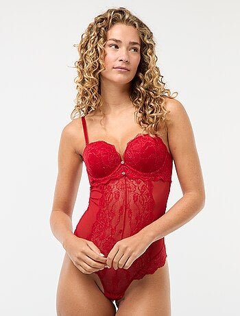 Body em renda com fios dourados