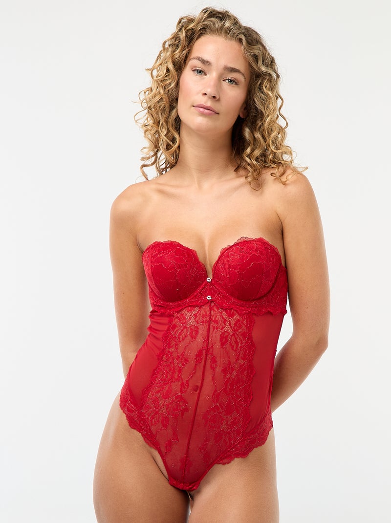 Body em renda com fios dourados Vermelho - Kiabi