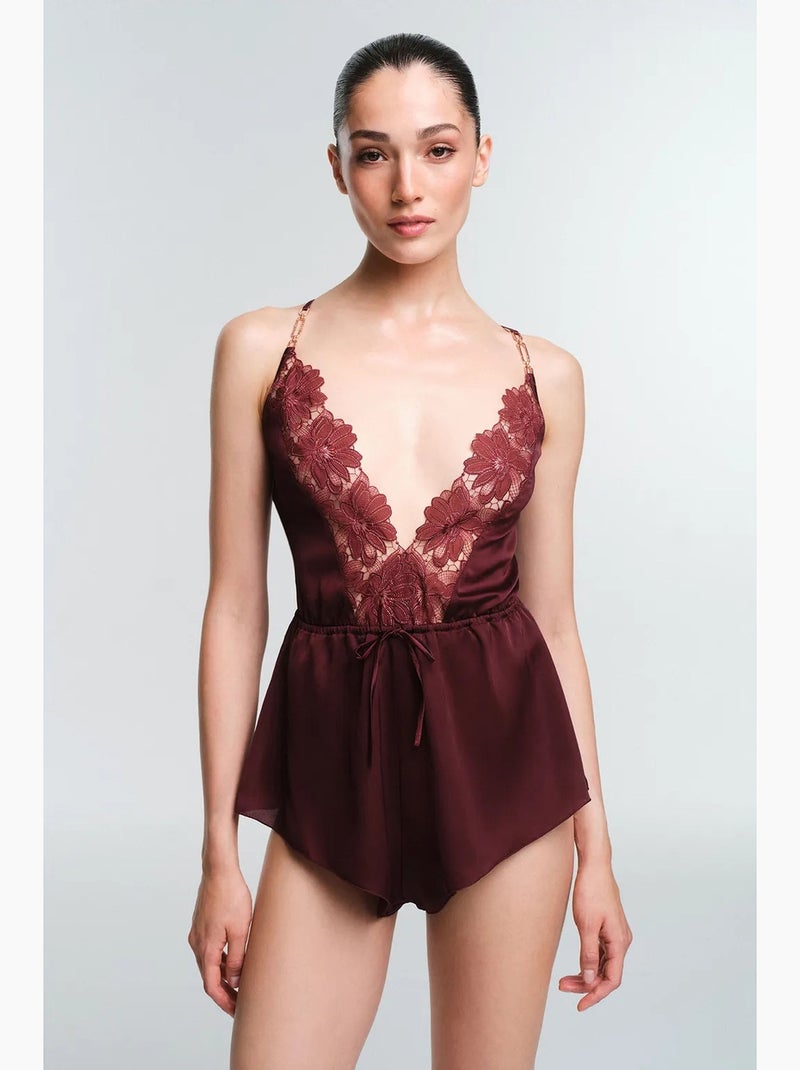 Body em renda obsidia penti Vermelho bordô - Kiabi