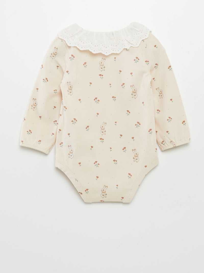 Body estampado com gola bordada BEGE - Kiabi