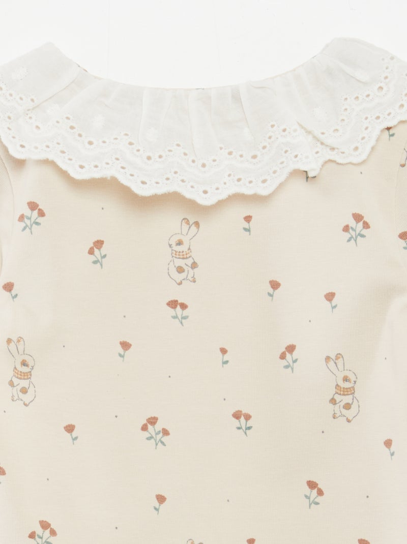 Body estampado com gola bordada BEGE - Kiabi