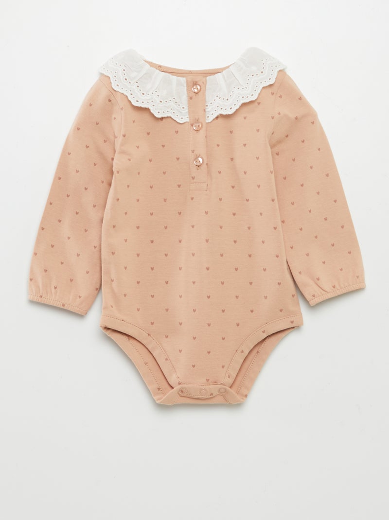 Body estampado com gola bordada BEGE - Kiabi