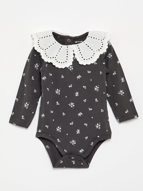 Body estampado com gola Claudine em bordado inglês - Kiabi
