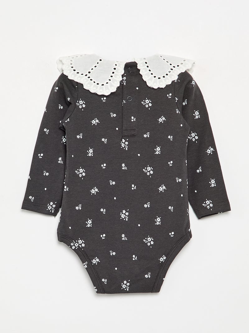 Body estampado com gola Claudine em bordado inglês Preto - Kiabi