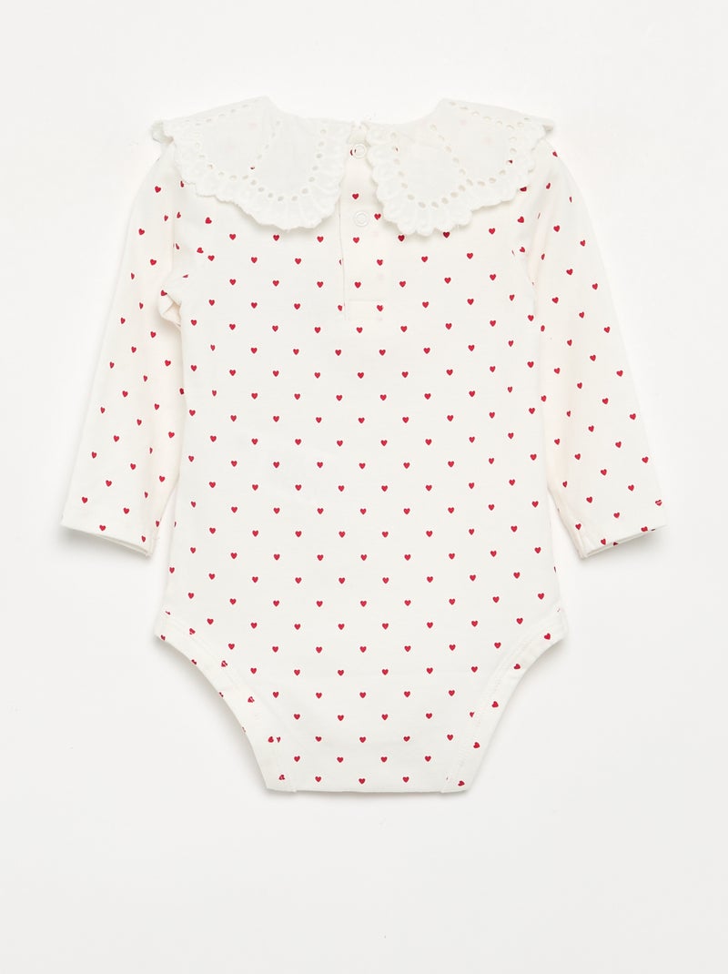 Body estampado com gola Peter Pan em bordado inglês Branco - Kiabi