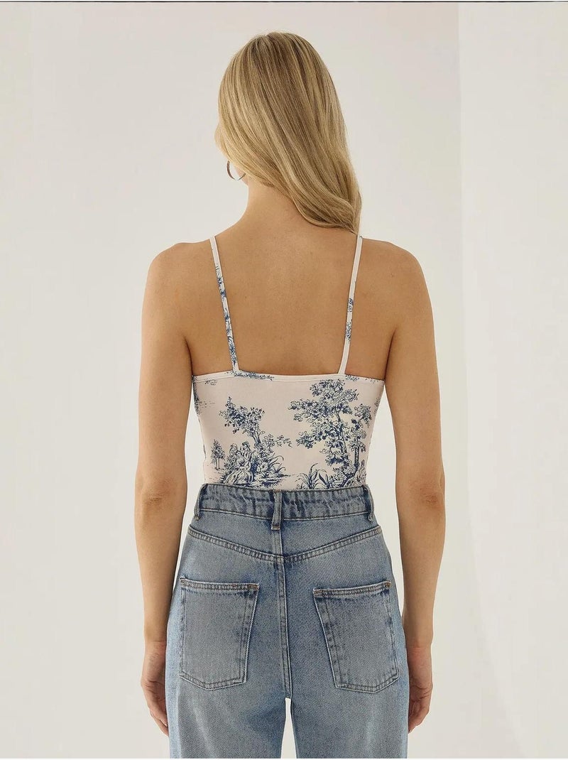 Body estampado inspirado num espartilho hiccup Azul - Kiabi