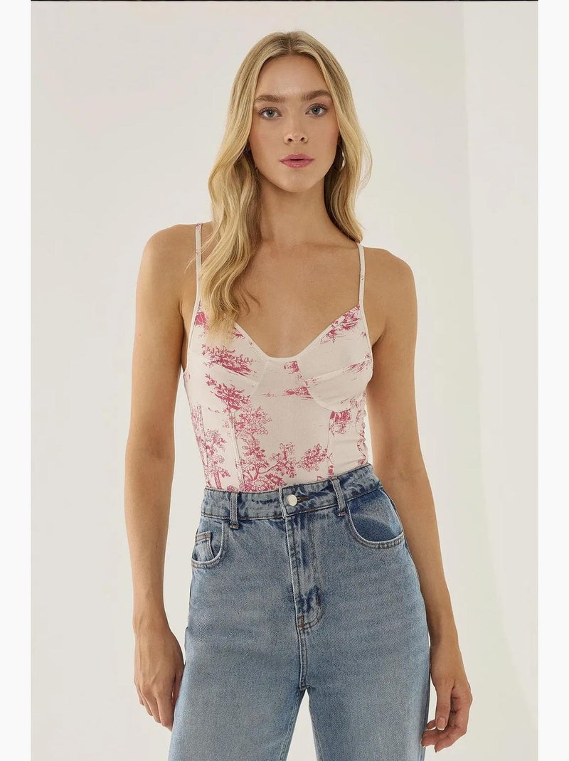 Body estampado inspirado num espartilho hiccup Rosa - Kiabi