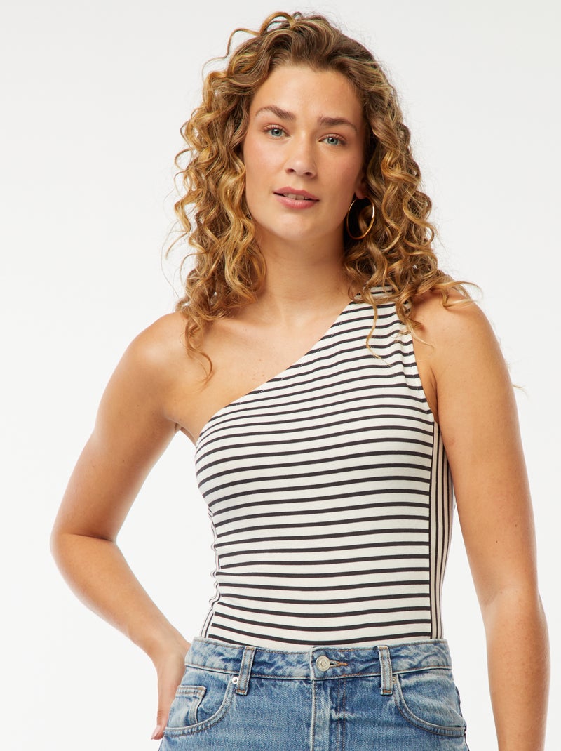 Body estilo marinheiro tipo one shoulder Branco - Kiabi